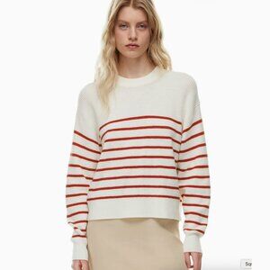 Aritzia Wilfred White and Red Wool-Cotton Maria Sweater